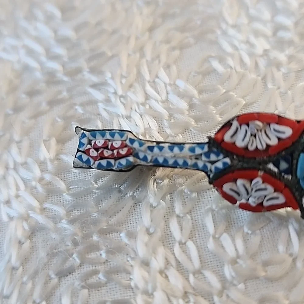 VINTAGE Micromosaic guitar brooch pin Italian Mid Century